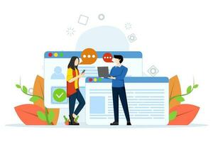 concept of online news, social network, chat, dialogue speech bubble, website, communicate with friends or coworkers. Vector illustration in flat style.