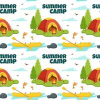 Summer Camp Seamless Pattern Design of Camping and Traveling Element in Template Hand Drawn Cartoon Flat Illustration vector
