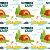 Summer Camp Seamless Pattern Design of Camping and Traveling Element in Template Hand Drawn Cartoon Flat Illustration vector