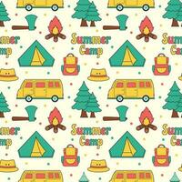 Summer Camp Seamless Pattern Design of Camping and Traveling Element in Template Hand Drawn Cartoon Flat Illustration vector