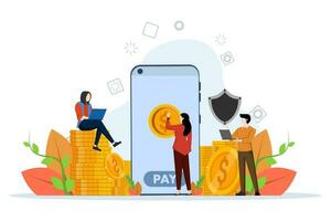 Mobile Payment Concept, Showing how user pay transaction and withdrawal using mobile phone, Suitable for landing page, ui, web, app intro card, editorial, flyer and banner, Vector Illustration.