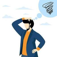 Regretting business mistake, stupidity or folly of losing all money, frustration or depression, stress and anxiety at failure concept, frustrated businessman holding his head. vector