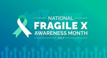 Fragile X FXS Awareness Month background, banner, poster, card design template celebrated in july with green color and unique shape. vector