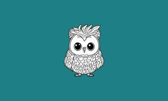 happy cute owl kawaii line art design vector