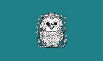 happy cute owl kawaii line art design vector