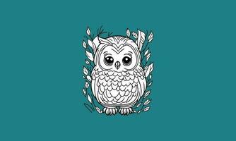 happy cute owl kawaii line art design vector