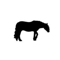 Horse eat pose silhouette. Domestic farm mammal animal graphic logo. Black icon stallion. Vector illustration about mustang.