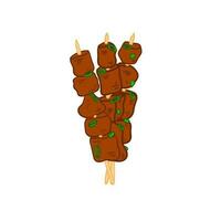 Turkish barbecue grill food. Korean sweet chicken kebab. Bif dinner meat stick. Vector illustration about cuisine in cartoon flat style