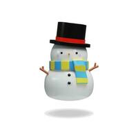 3d render snowman with hat and scarf. Vector illustration about Merry Christmas and Happy New Year. Cute winter character in realistic clay, plastic style. Symbol for sales, celebration, holidays