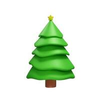 3d render illustration of Christmas trees with gold star. Decoration element for winter or summer seasons. Realistic plant for park. Vector illustration like decoration symbol in clay, plastic style