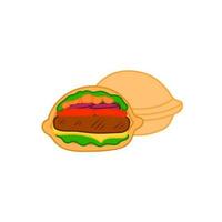Asian UFO burgers. Korean cheese fast food. Street sandwich with fresh ingridients. Vector illustration in flat cartoon style