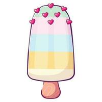 One doodle pastel yellow-blue traffic light ice cream on a stick with a sprinkle of hearts isolated on a white background. vector