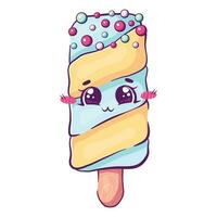 Kawaii cartoon doodle ice cream on a stick. Pastel colors vector