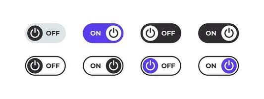 Switch buttons. On and Off icons. On Off switcher. Vector scalable graphics