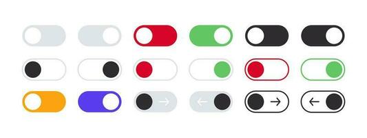 Switch buttons icons set. ON OFF toggles switch buttons. Vector scalable graphics