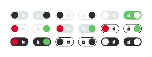 Switch buttons with locks. ON OFF toggles switch buttons. Vector scalable graphics