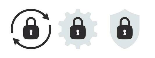 Gear and shield with lock. Padlocks icons. Security symbol icons. Vector scalable graphics