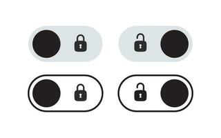 On and Off toggle switch buttons with lock icons. Padlocks icons. Vector scalable graphics