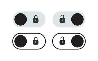 On and Off toggle switch buttons with lock icons. Padlocks icons. Vector scalable graphics