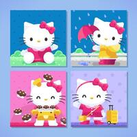 Cute Little Kitty With Various Activity Social Media Template vector