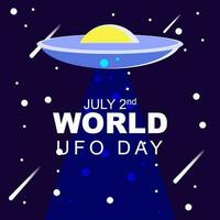 World ufo day 2 july, poster greeting card illustration design with UFO and earth in galaxy night vector