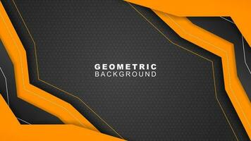 Geometric banner background in orange and black frame with hexagon pattern, offline streaming background and, gaming banner vector