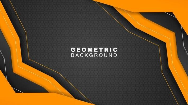 Geometric banner background in orange and black frame with hexagon pattern, offline streaming background and, gaming banner