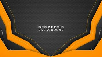 Geometric banner background in orange and black frame with hexagon pattern, offline streaming background and, gaming banner vector