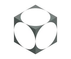 isometric drawing of a cube with circles inscribed vector