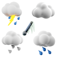 3d Rendern Gewitter, Wolken, Hagel, Regen, Negativ Thermometer Symbol Satz. 3d machen Wetter Konzept Symbol Satz. png