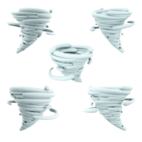 3d rendering tornado icon set. 3d render cyclone different positions icon set. png