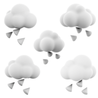 3d Rendern Hagel mit Wolke Symbol Satz. 3d machen atmosphärisch Niederschlag im das bilden von klein Eis Bälle anders Positionen Symbol Satz. png