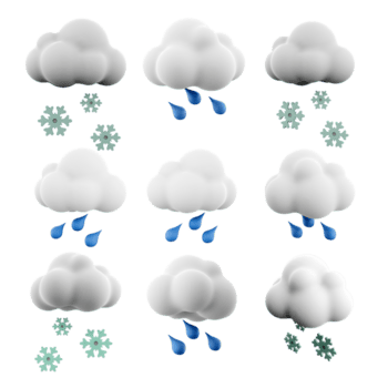 3d Renderização nuvem, chuva e neve ícone definir. 3d render clima conceito ícone definir. png