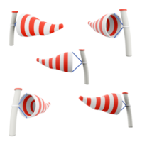 3d renderen windsock icoon set. 3d geven wind richting verschillend standen icoon set. png