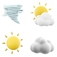 3d le rendu tornade, Soleil des rayons avec nuage, soleil, nuage icône ensemble. 3d rendre temps concept icône ensemble. png