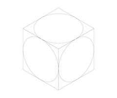 isometric drawing of a cube with circles inscribed vector