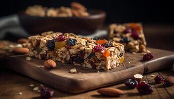Homemade granola with almond, cranberry, and honey generated by AI photo