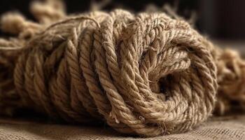 Twisted fiber rope tied knot for nautical vessel generated by AI photo