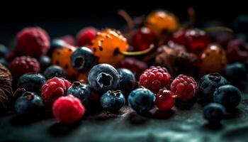 Fresco orgánico arándano postre, un dulce y sano verano bocadillo generado por ai foto