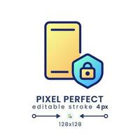 Mobile device security gradient fill desktop icon. Smartphone privacy. Digital safety. Pixel perfect 128x128, outline 4px. Modern colorful linear symbol. Vector isolated editable RGB element