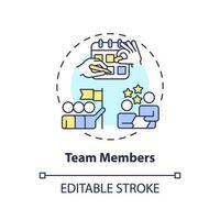 Team members concept icon. Working together. Teamwork cooperation. Schedule planner. Team collaboration abstract idea thin line illustration. Isolated outline drawing. Editable stroke vector