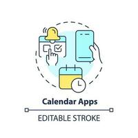 Calendar apps concept icon. Time management. Team work. Content calendar. Increase productivity. Task manager abstract idea thin line illustration. Isolated outline drawing. Editable stroke vector