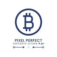 Bitcoin linear desktop icon. Virtual money. Financial technology. Mining software. Pixel perfect 128x128, outline 4px. GUI, UX design. Isolated user interface element for website. Editable stroke vector