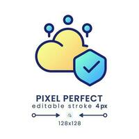Cloud security gradient fill desktop icon. Data privacy protection. Access control. Pixel perfect 128x128, outline 4px. Modern colorful linear symbol. Vector isolated editable RGB element