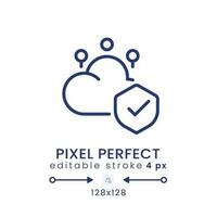 Cloud security linear desktop icon. Data privacy protection. Access control. Pixel perfect 128x128, outline 4px. GUI, UX design. Isolated user interface element for website. Editable stroke vector