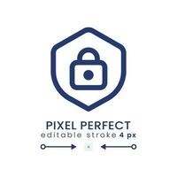 Protection linear desktop icon. Shield with lock. System security. Internet privacy. Pixel perfect 128x128, outline 4px. GUI, UX design. Isolated user interface element for website. Editable stroke vector