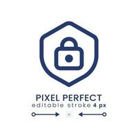 Protection linear desktop icon. Shield with lock. System security. Internet privacy. Pixel perfect 128x128, outline 4px. GUI, UX design. Isolated user interface element for website. Editable stroke vector