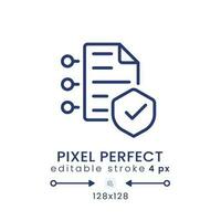 Cybersecurity insurance linear desktop icon. Reduce risks. Online business. Pixel perfect 128x128, outline 4px. GUI, UX design. Isolated user interface element for website. Editable stroke vector