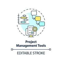 Project management tools concept icon. Team collaboration. Improve communication. Deadline schedule. Task planning abstract idea thin line illustration. Isolated outline drawing. Editable stroke vector