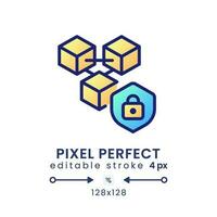 Blockchain security gradient fill desktop icon. Risk management system. Fraud prevention. Pixel perfect 128x128, outline 4px. Modern colorful linear symbol. Vector isolated editable RGB element